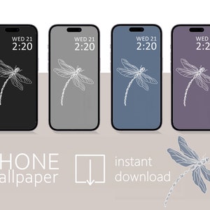 Set aus 4 Libelle Smartphone Wallpaper, minimalistisches Design, iPhone Wallpaper, Samsung Galaxy Handy Wallpaper