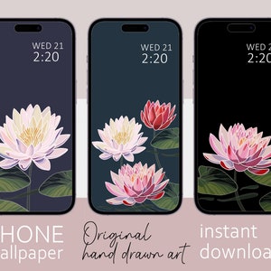 Ensemble de 3 fonds d'écran de téléphone intelligent Water Lily, design minimaliste, fond d'écran iPhone, fond d'écran de téléphone Samsung galaxy