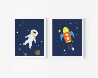 Set of 2, Outerspace Printable Wall Art, Astronaut poster, Kids room, Boy's Room, Nursery Decor