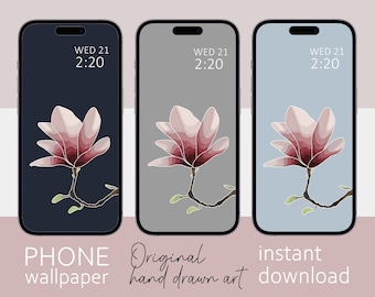 Set of 3 Magnolia smart phone wallpaper, Flower wallpaper for Smart phone, iPhone wallpaper, Samsung galaxy phone wallpaper