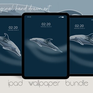 Set of 3 Dolphin ipad wallpaper, Minimalist design, tablet wallpaper, Samsung galaxy tab wallpaper