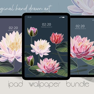 Ensemble de 3 fonds d'écran d'ipad de nénuphars, papier peint de fleur pour l'ipad, papier peint de comprimé, papier peint d'étiquette de galaxie de Samsung