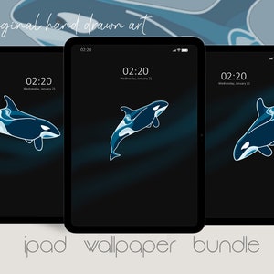 Set of 3 Orca ipad wallpaper, Minimalist design, tablet wallpaper, Samsung galaxy tab wallpaper