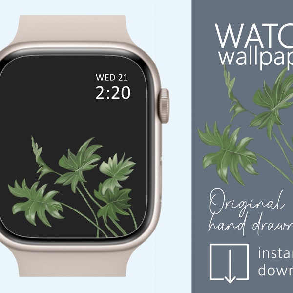 Philodendron Xanadu Apple watch wallpaper, Philodendron Xanadu Smartwatch wallpaper, Plant wallpaper for smartwatch, Minimalist design