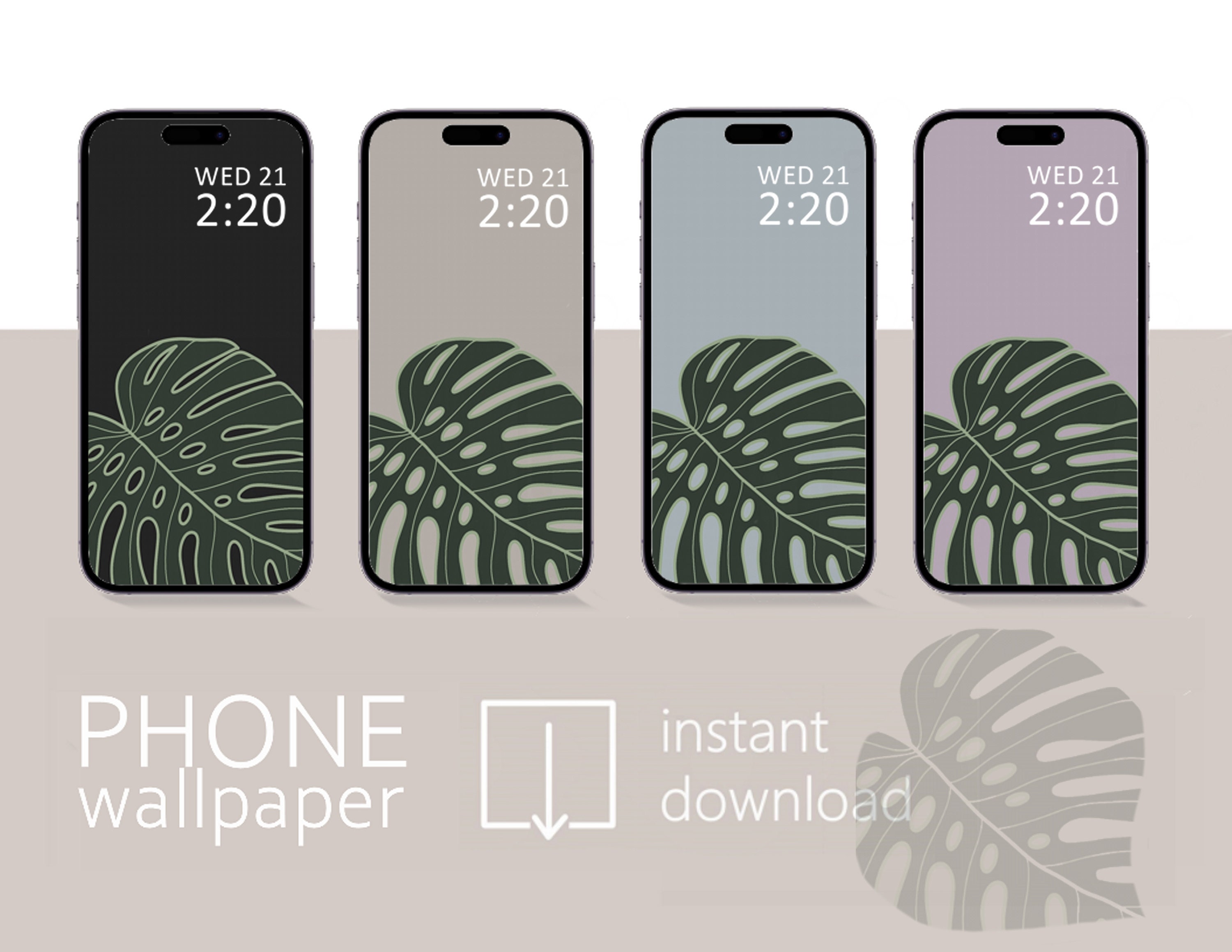 Set of 4 Monstera Smart Phone Wallpaper, Plant Wallpaper for Phone,  Minimalist Design, iPhone Wallpaper, Samsung Galaxy Phone Wallpaper - Etsy