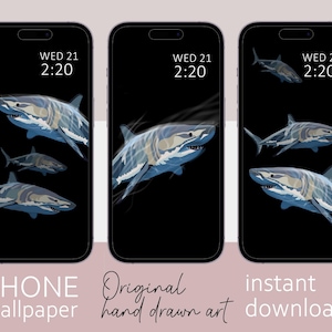 Set di 3 sfondi per smartphone Shark, design minimalista, sfondo per iPhone, sfondo per telefono Samsung Galaxy