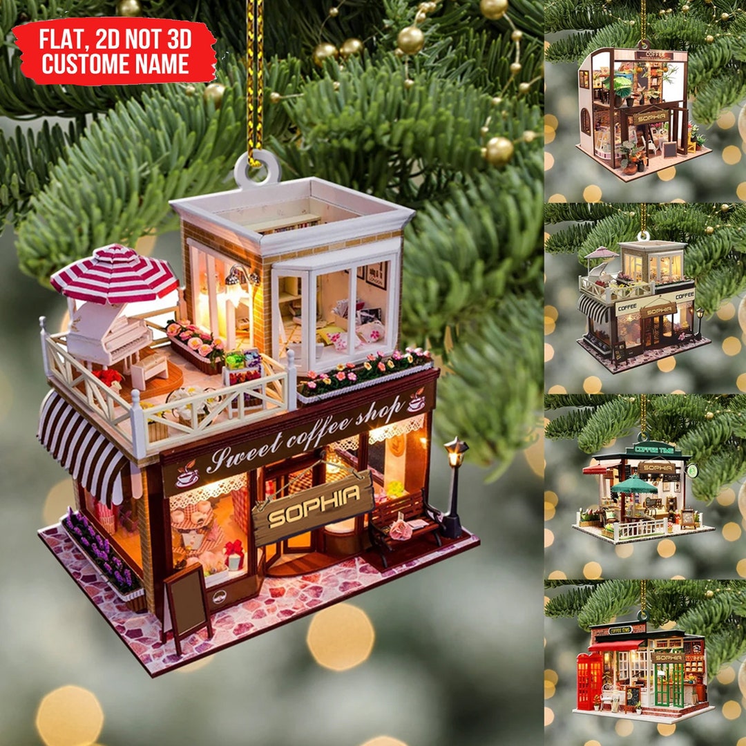 Custom Coffee Shop Christmas Light Flat Ornament Christmas Etsy