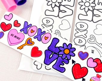 Valentines Day Coloring Bookmarks - Set of 24 Kids Activity for Valentine's Party Heart, Love, XOXO Book Markers Class Reading Rewards