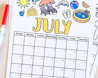 Kids Coloring Calendar 2026 Printable Kids Monthly Planner Instant Download Activity (Digital PDF)