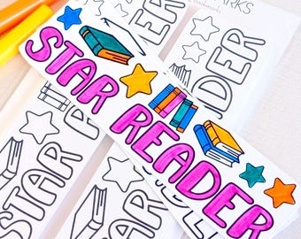 Classroom Reading Rewards | Coloring Bookmarks for Kids | Star Reader Set of 24 Teacher Student Gifts