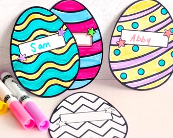 Easter Egg Coloring Printable, Kids Easter Activity, Spring Classroom Handout Instant Download PDF - 4 Per Page Print and Cut