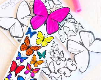 Spring Classroom Activity | Coloring Bookmarks for Kids | Set of 24 Color Your Own Butterflies | Teacher Student Gift and Party Favor