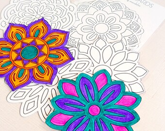Mandala Art Coloring Set of 12 Cardstock Mandala Floral Patterned Cutouts
