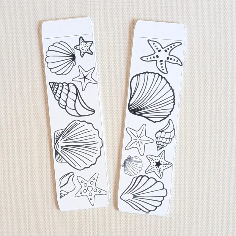 Seashell Coloring Bookmarks - Set of 24 Kids Bookmarks - COLORMARKS - Etsy