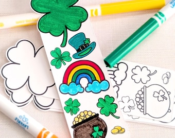St Patrick’s Day Classroom Activity Coloring Bookmarks for Kids | Shamrock Rainbow Color Your Own Bookmarks | Teacher Student Party Favor