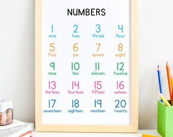 Rainbow Number Poster for Classroom (Digital Download) Printable Number Chart Classroom Wall Art, Kindergarten Learning Posters PDF