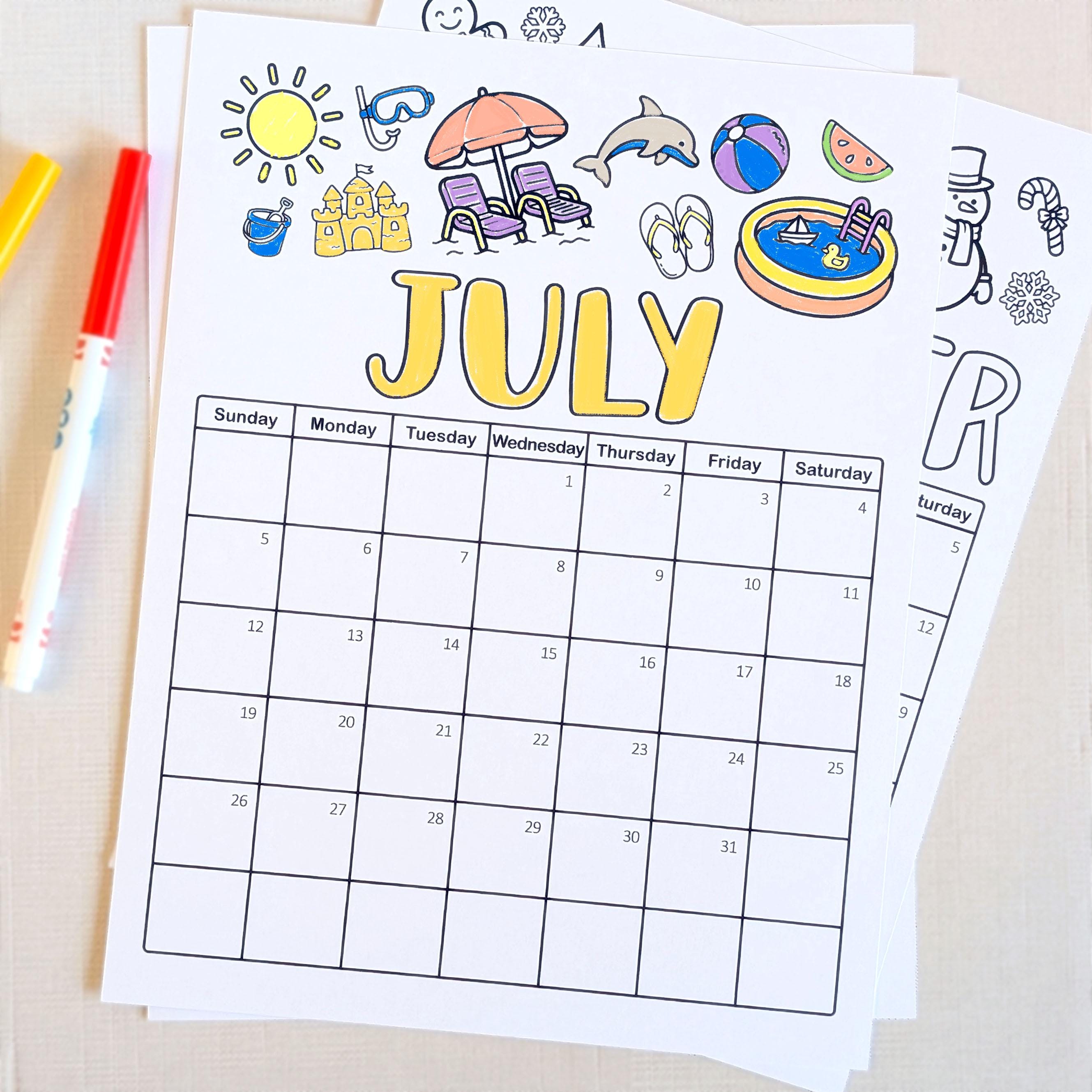 Kids Coloring Calendar 2026 Printable Kids Monthly Planner Instant ...