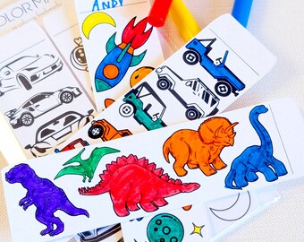 Classroom Coloring Bookmarks for Kids Set of 24 Dinosaur, Space, Cars & Trucks - Kids Party Activity - Teacher Reading Rewards Bookmarks