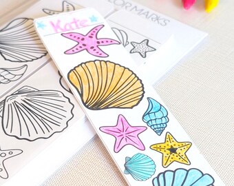 Seashell Coloring Bookmarks - Set of 24 Kids Bookmarks - COLORMARKS
