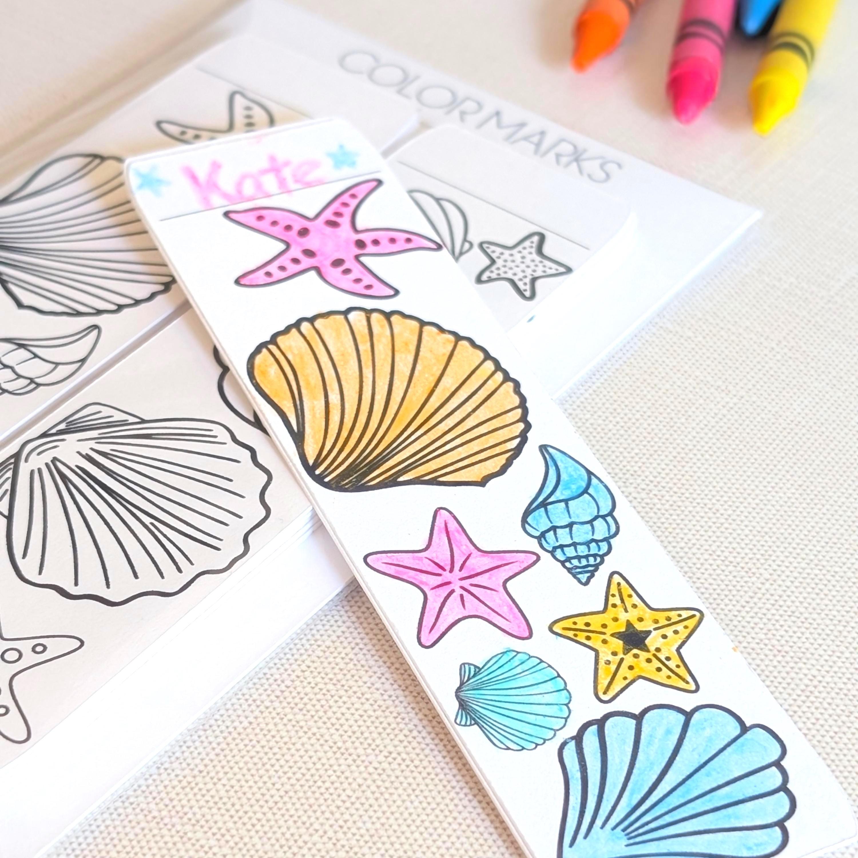 Seashell Coloring Bookmarks - Set of 24 Kids Bookmarks - COLORMARKS - Etsy