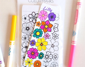 Flower Classroom Coloring Bookmarks for Kids - Set of 24 Flower Bookmarks - Teacher Student Reading Rewards
