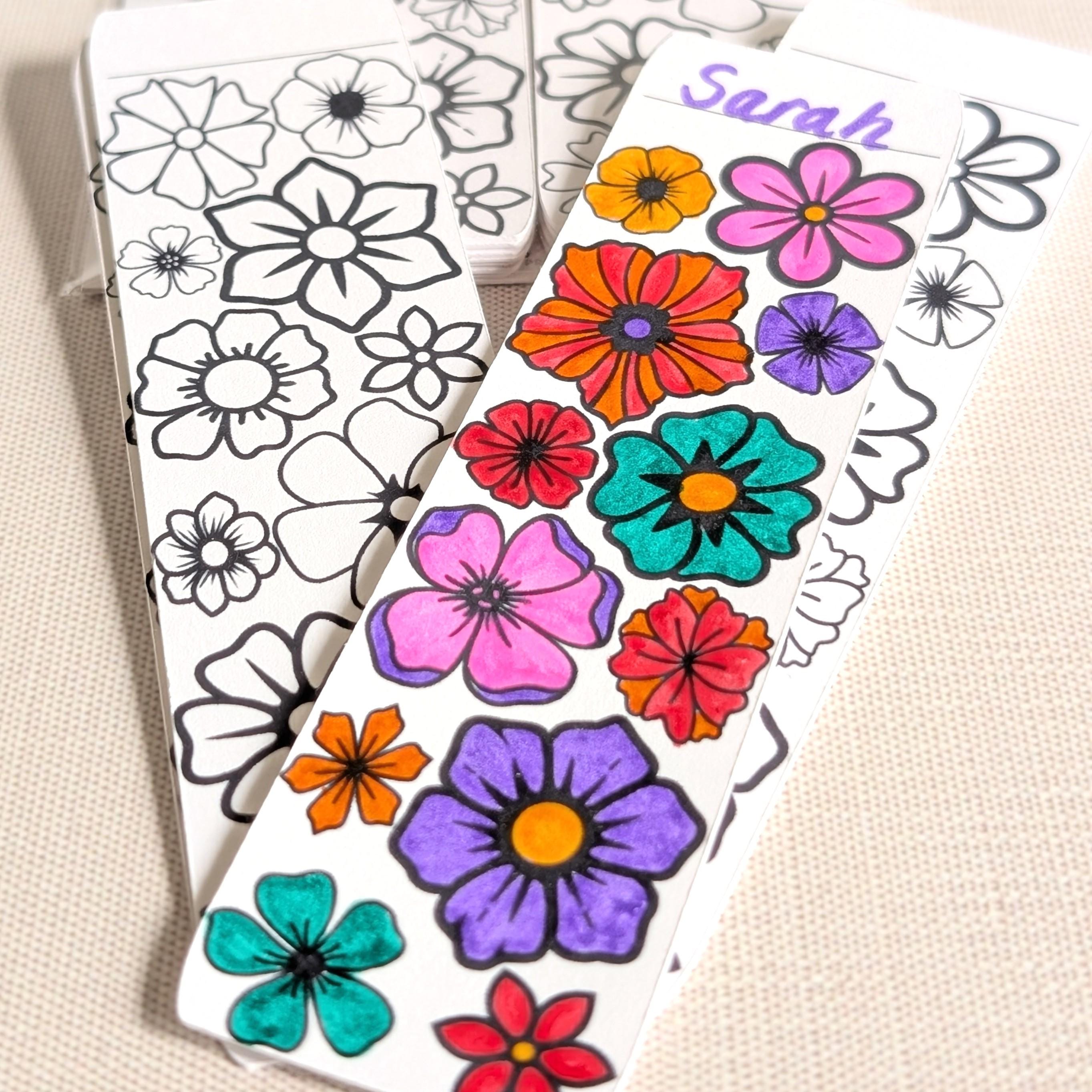 Flower Coloring Bookmarks - Set of 24 Kids Flower Bookmarks ...