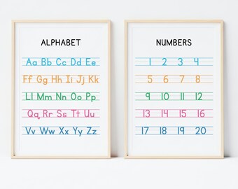 Alphabet and Numbers Poster Bundle Printable, Colorful ABC & Number Chart Classroom Wall Art (Digital Download)