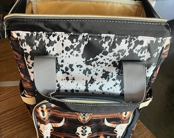 Cow Print Diaper Backpack: Western Style Nylon Baby Bag