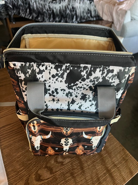 Cow Print Diaper Backpack: Western Style Nylon Baby Bag