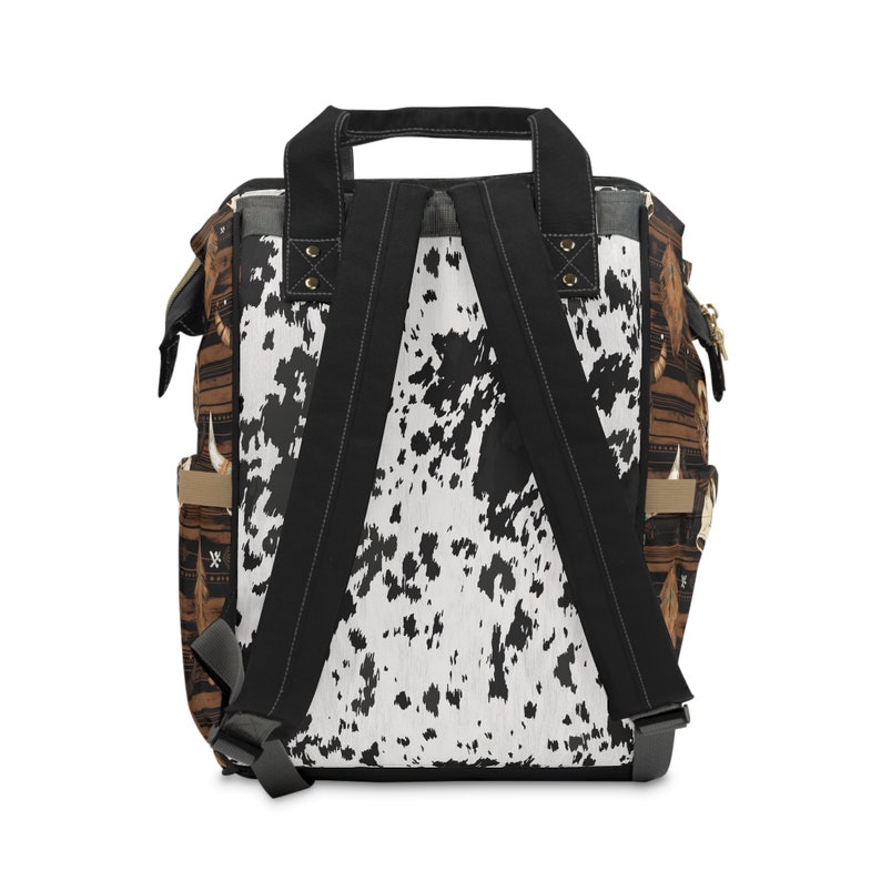 Cow Print Diaper Backpack: Western Style Nylon Baby Bag immagine 4