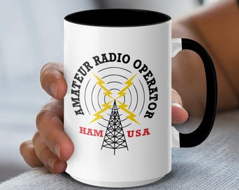 Amateur Radio Operator Mug, HAM Radio Enthusiast Gift, Radio Communication Lover, Ham USA Design, Coffee Mug for Radio Fans