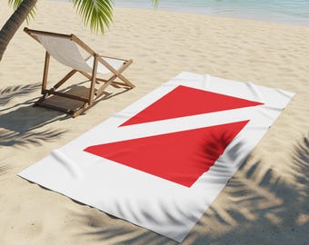 Scuba Diver Down Flag Beach Towel, Red White Dive Flag Towel, Beach Ready Poolside Towel, Diving Enthusiast Gift, Vacation Essential