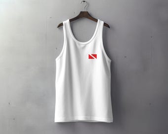 Scuba Diving Flag Tank Top, Diver Gift, Dive Symbol, Diving Apparel, Water Sports Top, Scuba Tank Top, Red and White, Diving Lover Gift