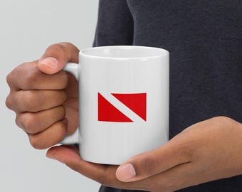 Diver Down Flag Mug, Scuba Diving Gift for Divers, Dive Flag Coffee Cup, Diving Enthusiast Gift, Unique Mugs
