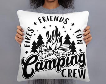 Camping Crew Pillow, Friends Fires Fun Decor, Cabin Decor, Bonfire Pillow, Campfire Pillow, Outdoor Adventure, Camping Lover Gift