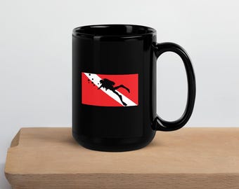 Scuba Diver Mug, Dive Flag Mug, Scuba Diving Gift, Diver Down, Scuba Diving, Dive Lover Gift, Scuba Gift, Diving Lover, Diver Mug