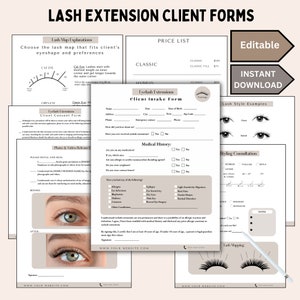 Wimpernverlängerung Kundeneinverständnis-Formulare + Lash Styling Form, Lash Consent Form, Lash Intake Form, Lash Mapping Guide, Preisliste
