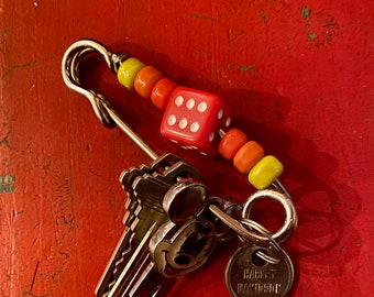 ViNtAge Dice Keychain | 50's Bakelite Dice | Large WW2 Era Safety Pin