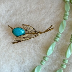Vintage Turquoise Brooch in yellow gold tone | Turquoise Jewellery | Bouquet Brooch | Vintage Brooch | Flower Brooch