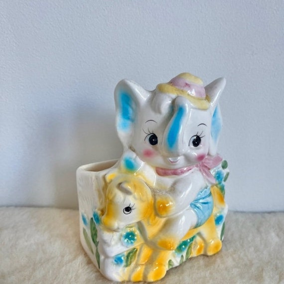 Vintage Kitsch Elephant Nursery Planter: 1960s Animal Decor