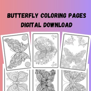 Butterfly Coloring Page Bundle, Digital Coloring Pages, Digital Download, Adult Coloring Pages, Digital Download Bundle, Color Page Bundle