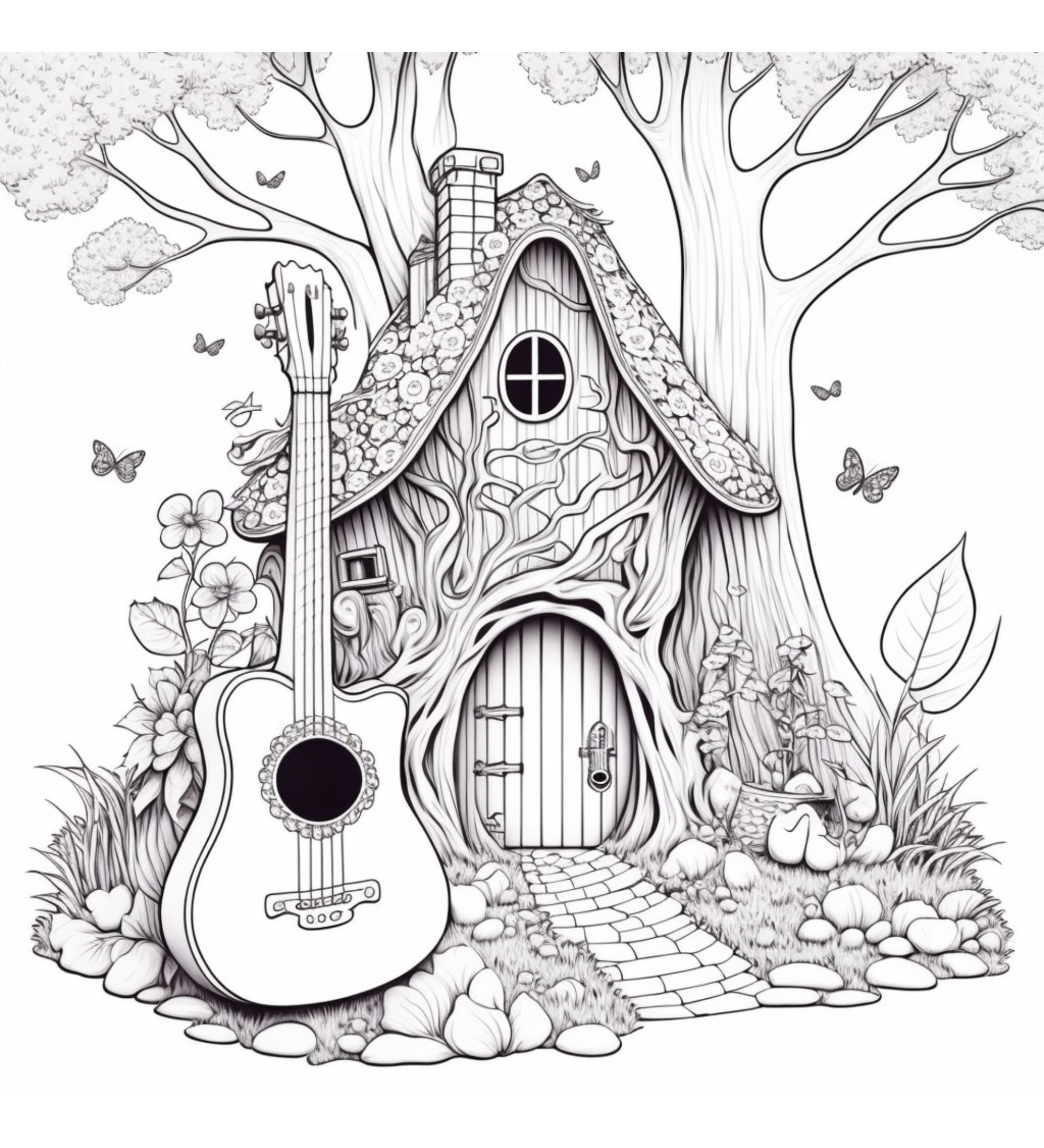 Fairy House Coloring Pages, Fairy Coloring Pages Bundle, Adult Coloring
