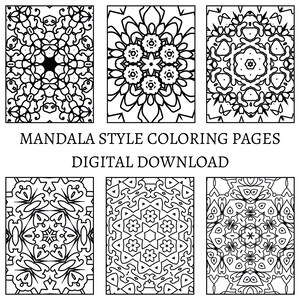 50 Mandala Style Coloring Pages, Downloadable Coloring Pages, Adult Coloring Pages, Digital Coloring Bundle, Coloring Pages Bundle,