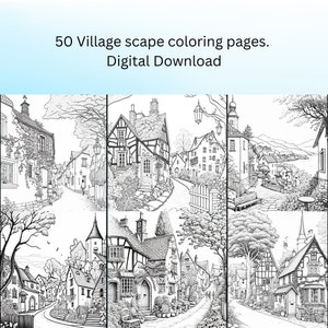 Village Scape Coloring Page Bundle