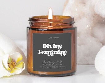 Divine Feminine Candle Amber Jar 4oz, Stress Relief Large Amber Jar Soy Candle, Amber Jar Candle, Self Care Candle, Soy Candles