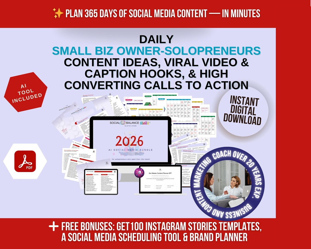 Social Media Content Planner 2026 for Solopreneurs Small Business ...