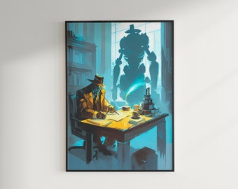 Neo Noir Detective: Dark & Gritty Digital Print in Bold Ink Colors