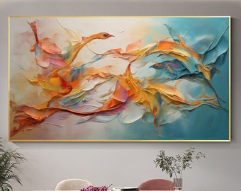 Abstrakte Phoenix Vögel Ölgemälde auf Leinwand, große Wandkunst, ursprüngliche orange minimalistische Kunst, kundenspezifische Malerei Boho Wohnzimmer Hauptdekor