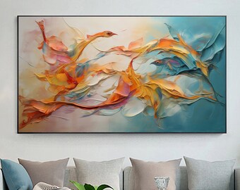 Abstrakte Phoenix Vögel Ölgemälde auf Leinwand, große Wandkunst, ursprüngliche orange minimalistische Kunst, kundenspezifische Malerei Boho Wohnzimmer Hauptdekor