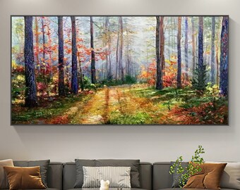Original Forest Oil Painting on Canvas Large Wall Art Sunset - Etsy